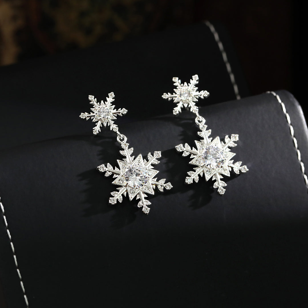 Zircon Snowflake Drop Earrings