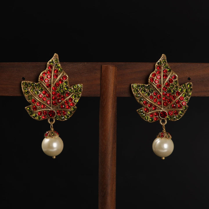Maple Leaf Inlaid Pearl Dangle Earrings