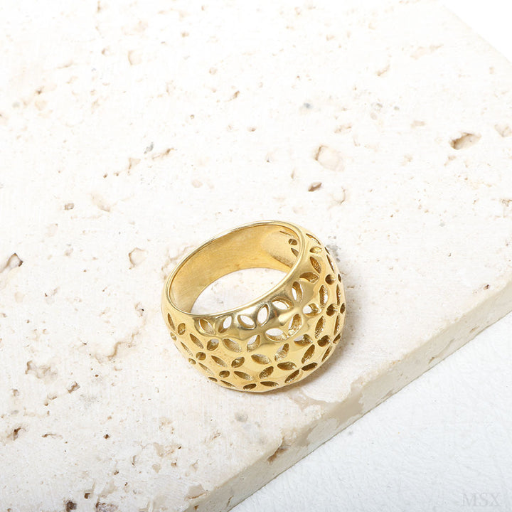 Gold Openwork Floral Statement Ring