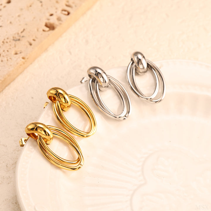 Layered Oval Link Drop Earrings