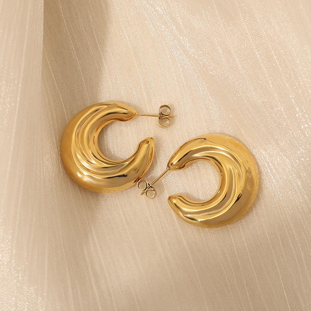 Sculpted Wave C Hoop Earrings