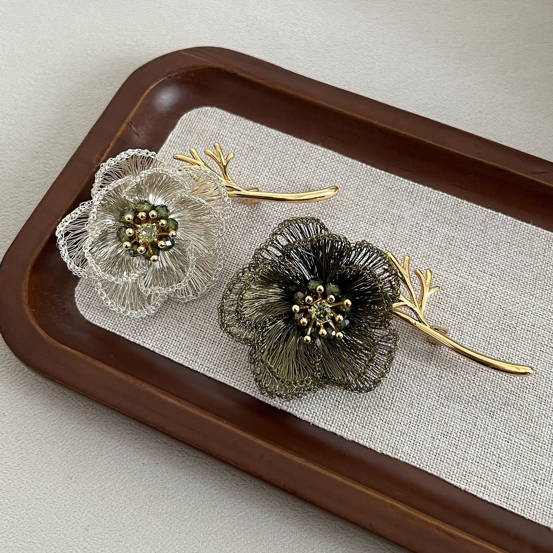 Handwoven Wire Flower Brooch