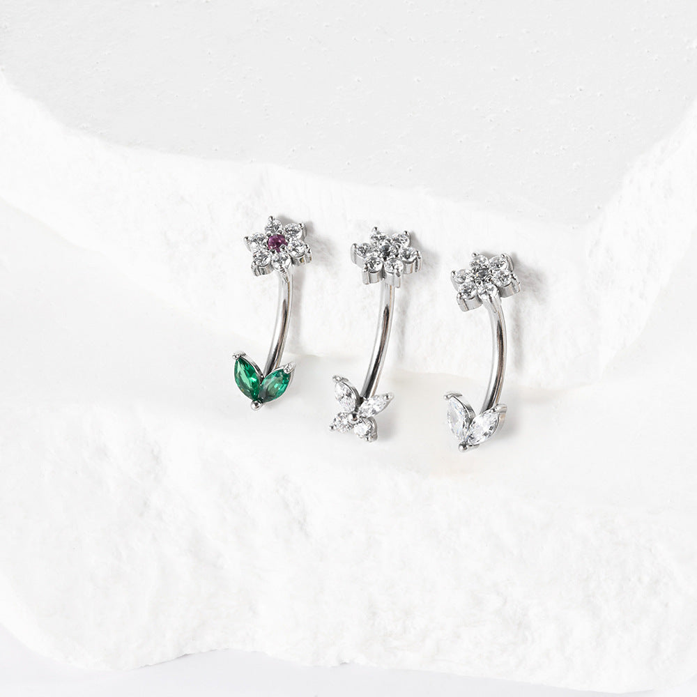 Gemstone Flower Curved Barbell Ear Bone Earrings