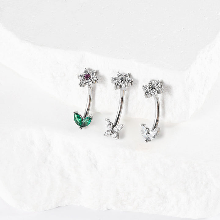 Gemstone Flower Curved Barbell Ear Bone Earrings
