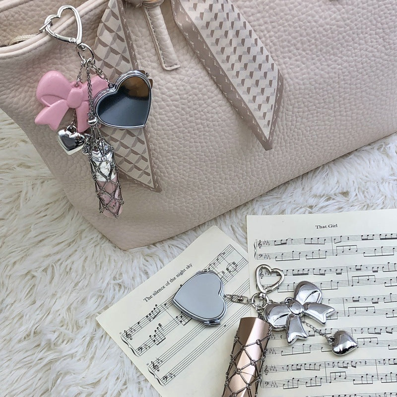 Star Heart Lipstick Holder Bag Charm Compact Mirror Purse Accessory