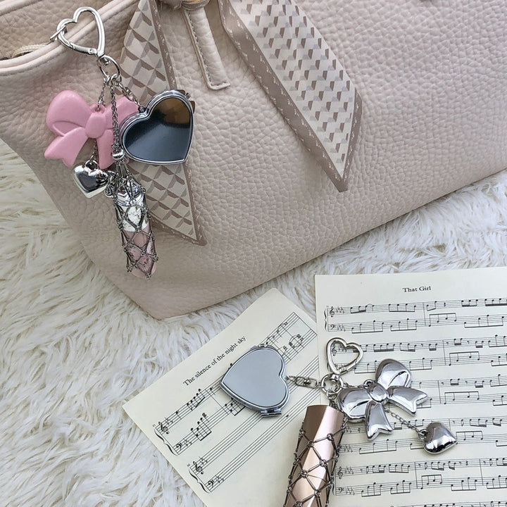 Star Heart Lipstick Holder Bag Charm Compact Mirror Purse Accessory