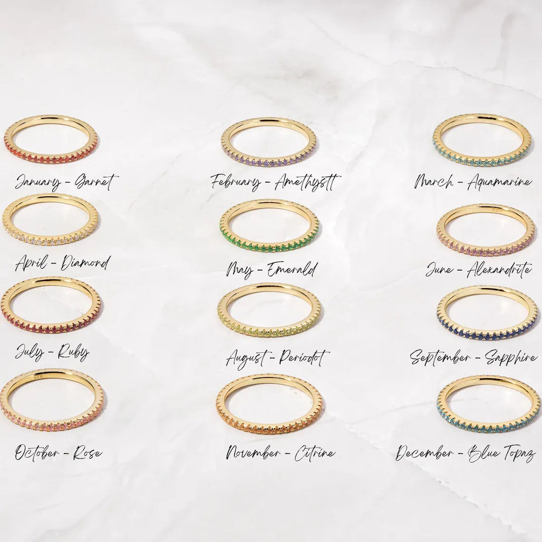 12 Month Birthstone Zircon Stackable Thin Band Ring