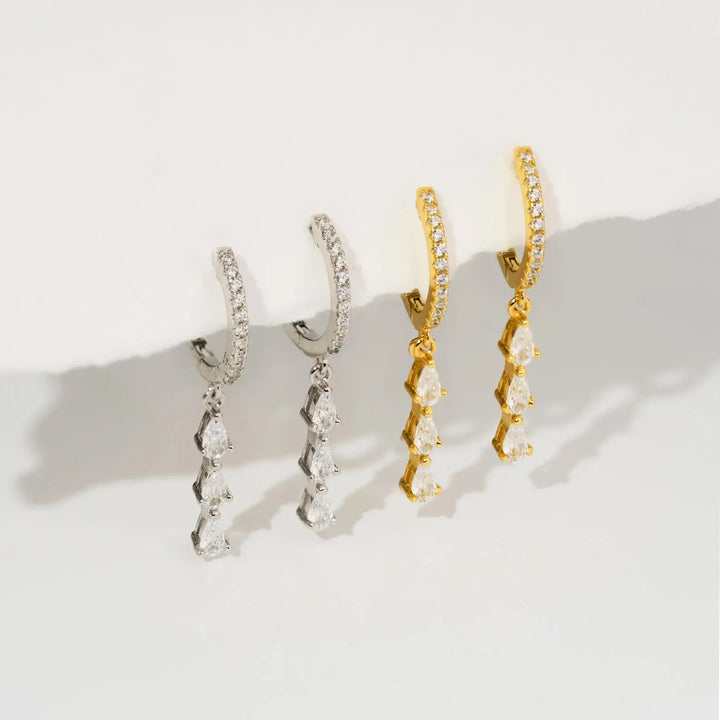 Teardrop CZ Huggie Drop Earrings