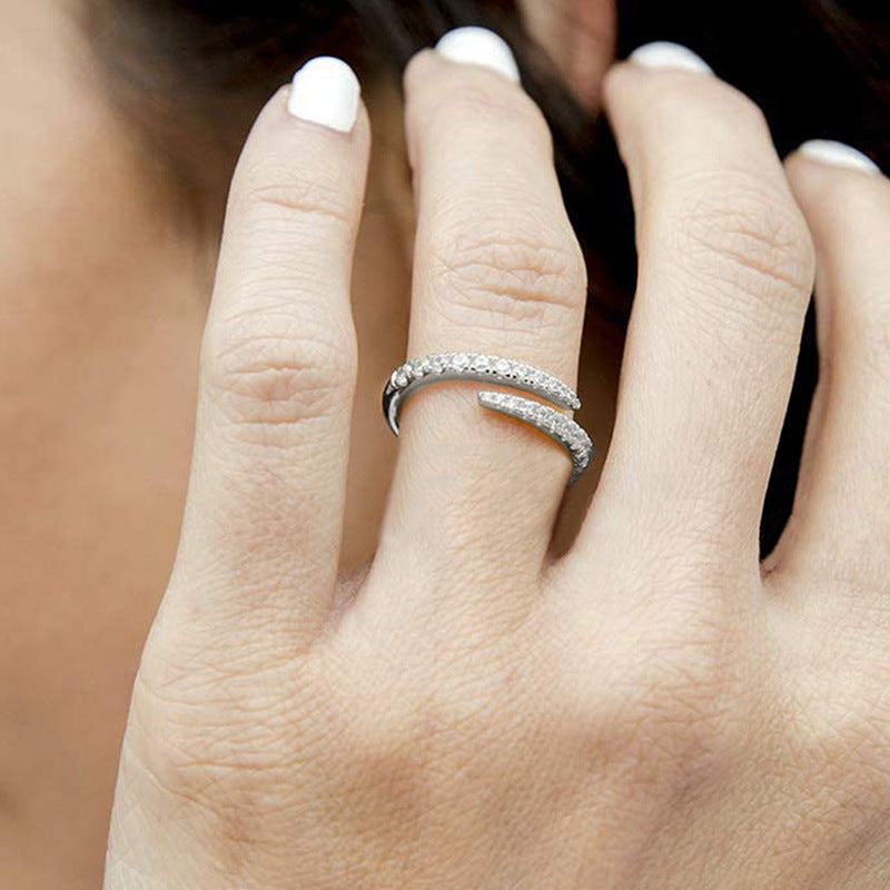 Dual Paved Zircon Adjustable Open Stack Band Ring