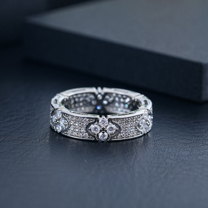 Floral Pave Zircon Eternity Band Ring Occasion Wear