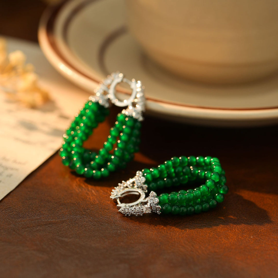 Emerald Green Beaded Drop Earrings