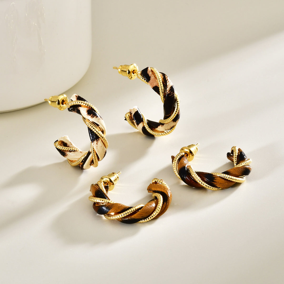 Leather Cord Wrapped C Shape Hoop Earrings