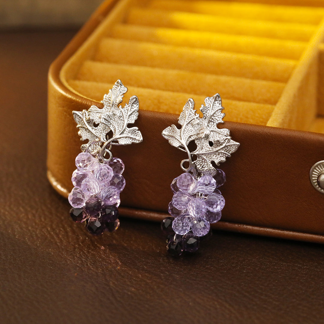 Purple Grape Cluster Drop Earrings