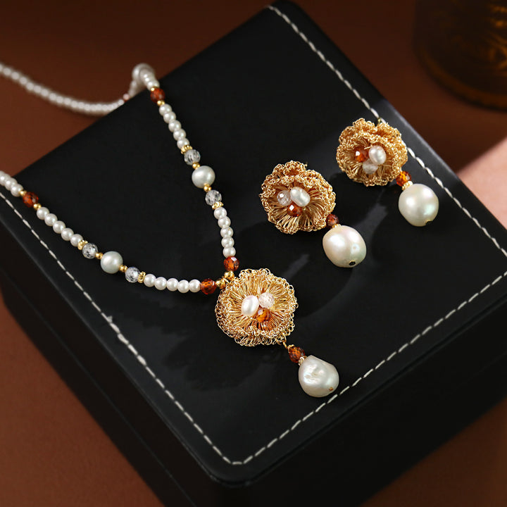 Hand Woven Baroque Pearl Flower Jewelry