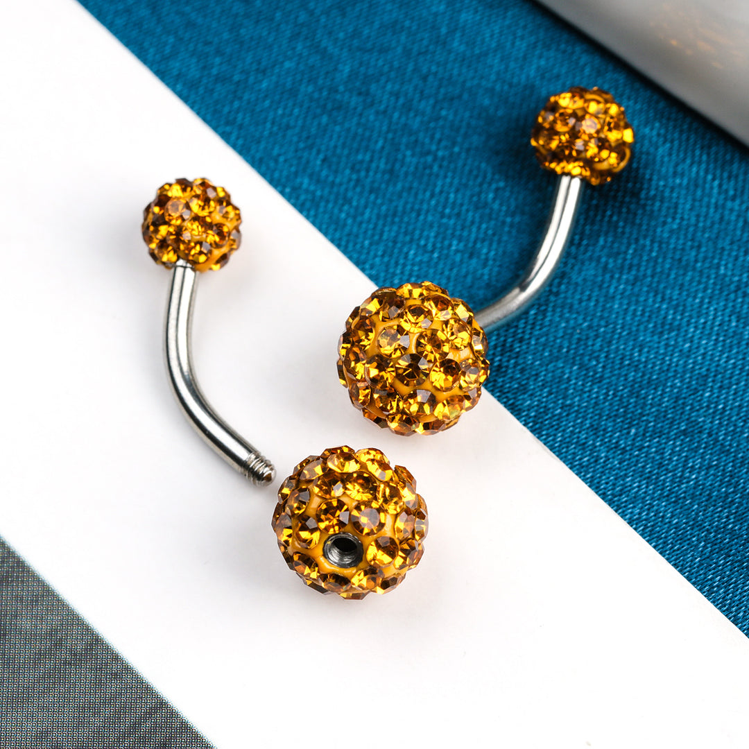 Fully inlaid zircon curved barbell navel ring