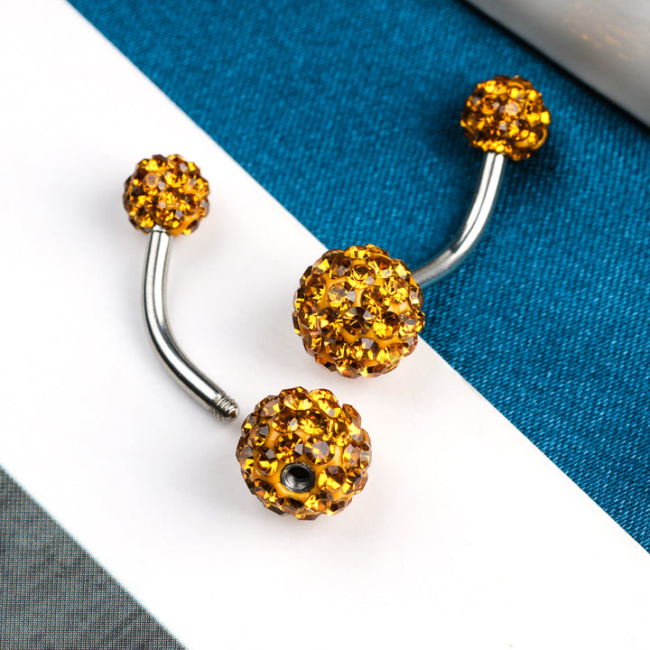 Fully inlaid zircon curved barbell navel ring