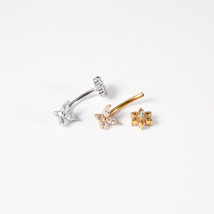 Gemstone Flower Curved Barbell Ear Bone Earrings