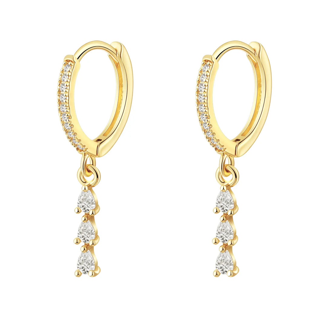 Teardrop CZ Huggie Drop Earrings