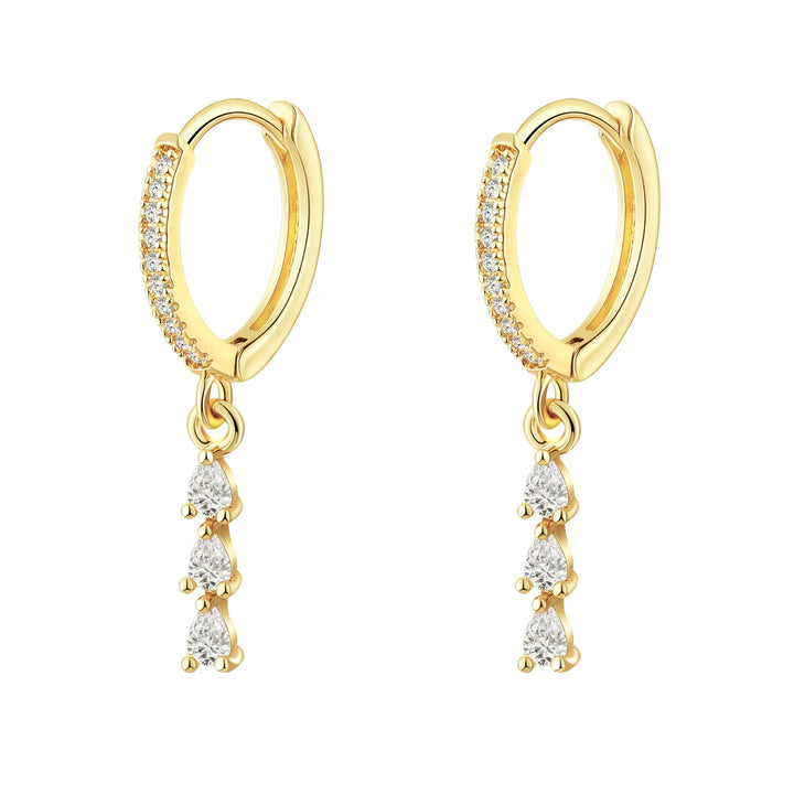 Teardrop CZ Huggie Drop Earrings