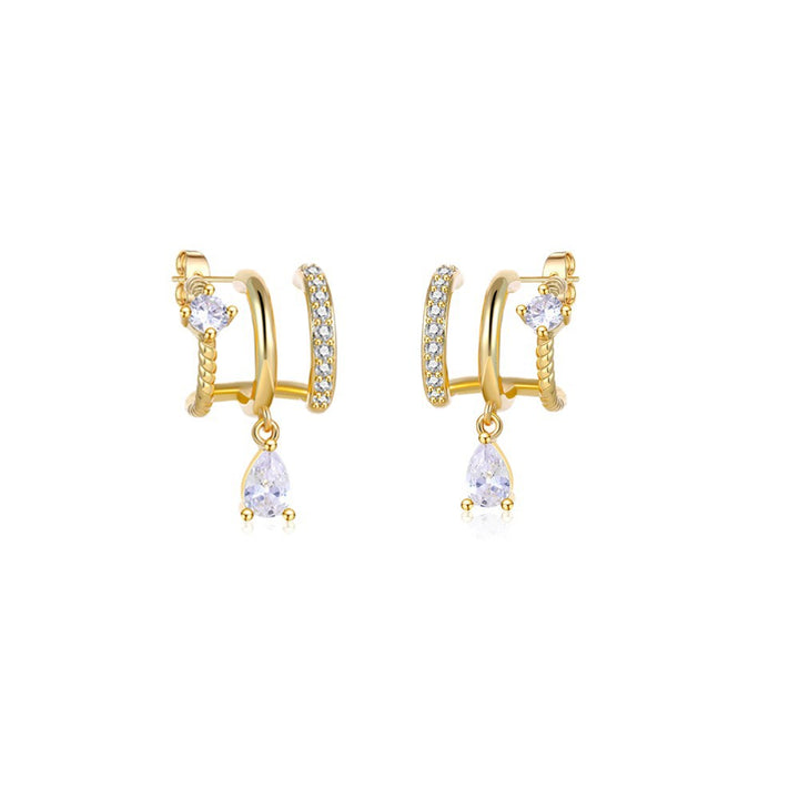 Triple Hoop Teardrop Zircon Drop Earrings Daily Wear
