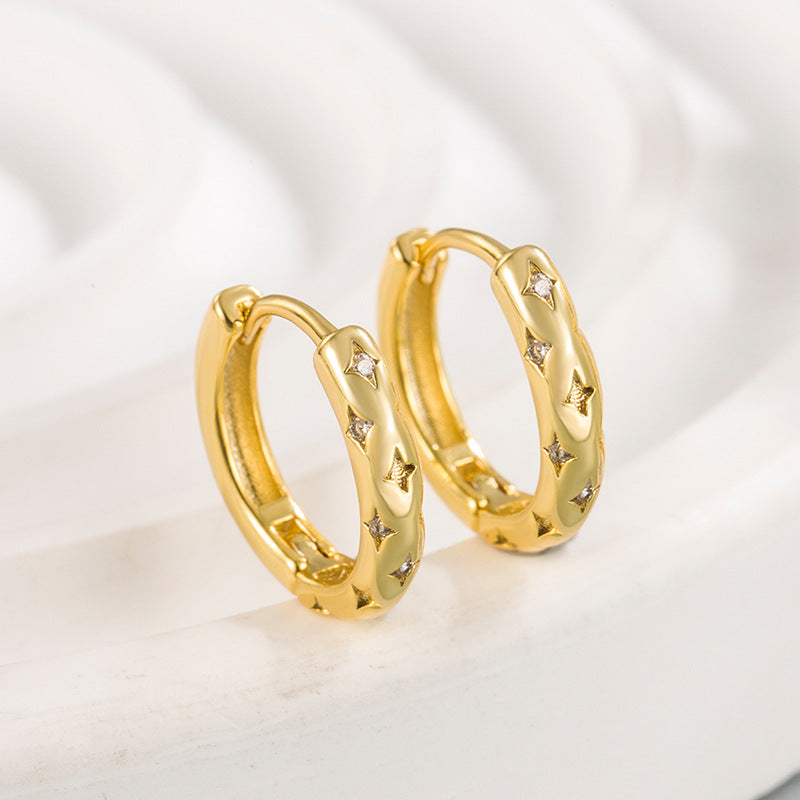 Four Star Diamond Hoop Earrings