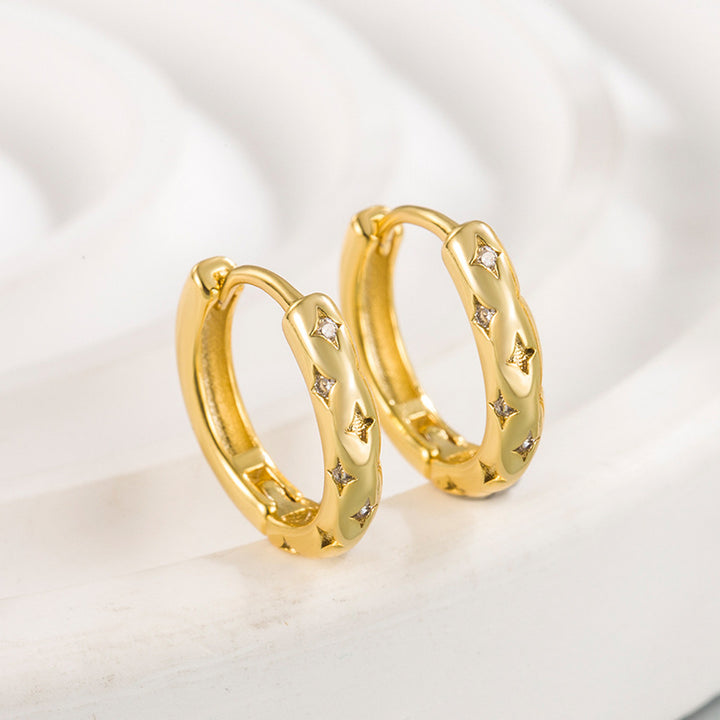 Four Star Diamond Hoop Earrings