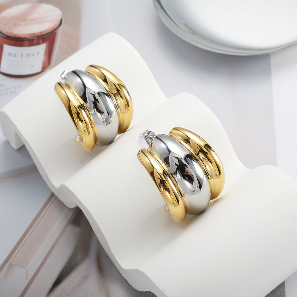 Two Tone Sculpted Chunky Hoop Earrings