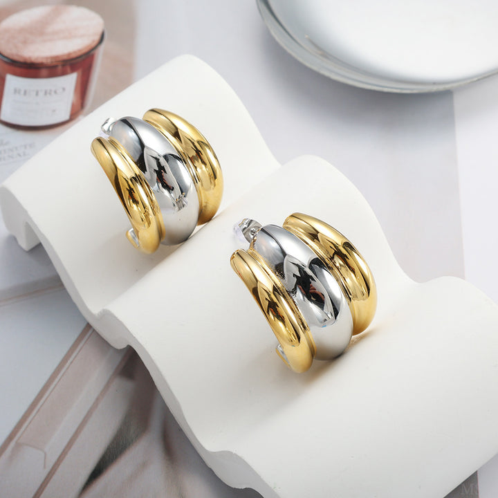 Two Tone Sculpted Chunky Hoop Earrings