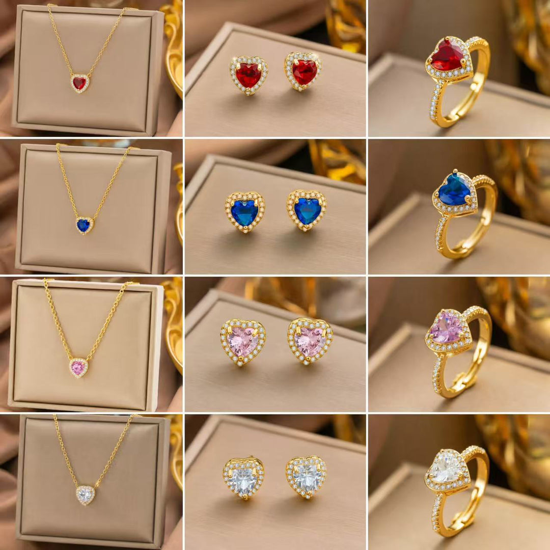 Halo Heart Zircon Matching Three Piece Jewelry Set