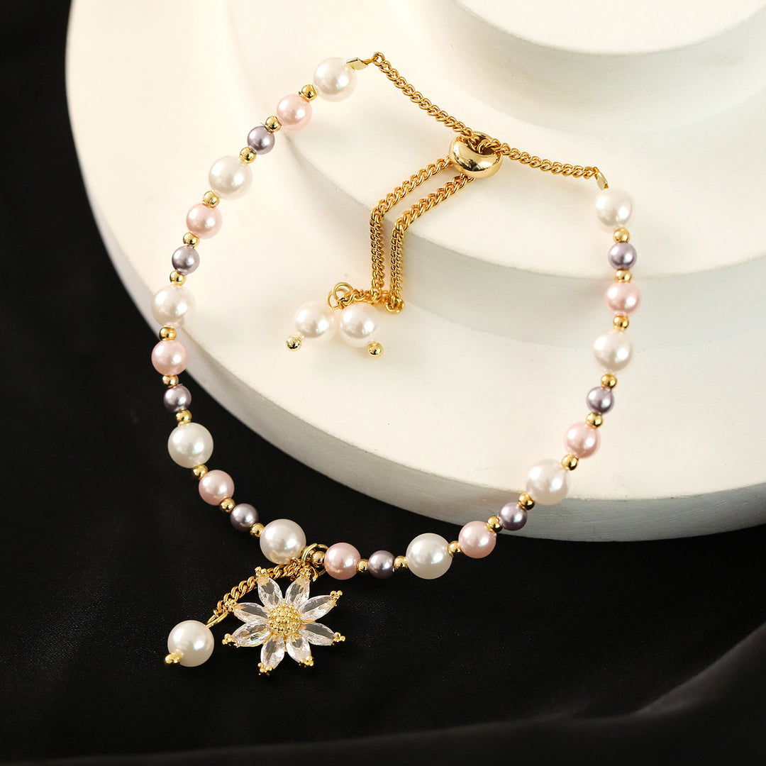 Sunflower Pearl Pendant Bracelet