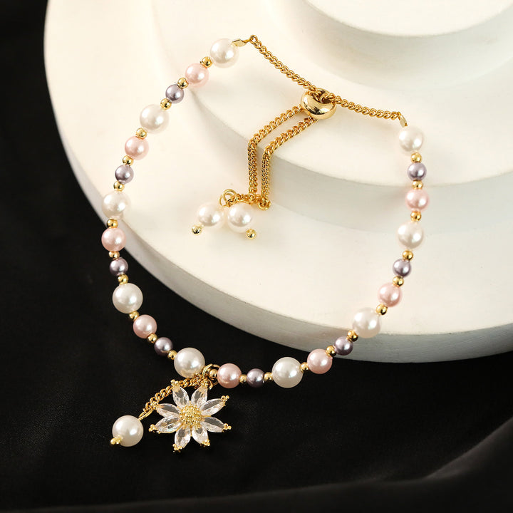Sunflower Pearl Pendant Bracelet