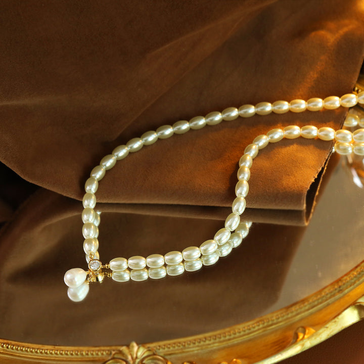 Delicate Rice Pearl Drop Necklace