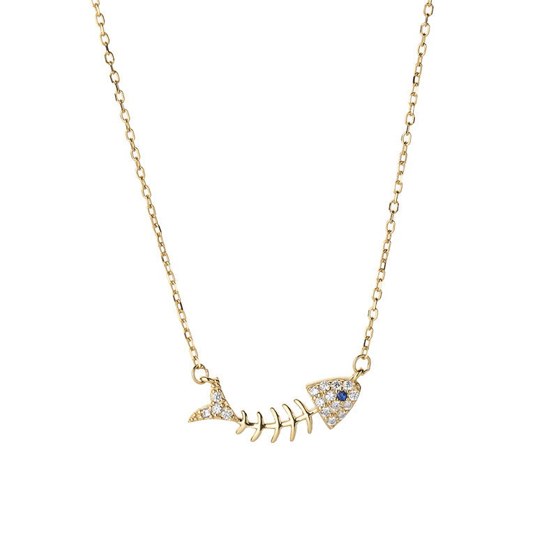 Fashion Inlaid Zircon Fish Bone Necklace
