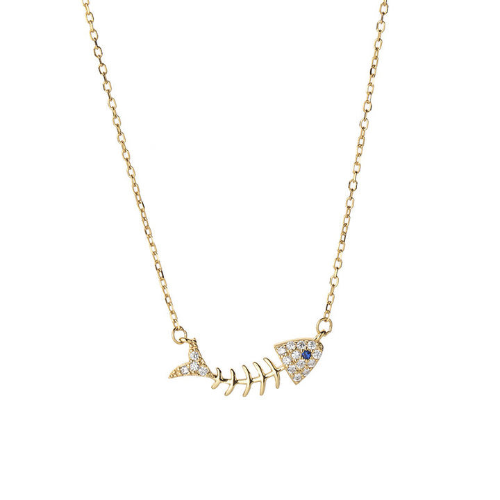Fashion Inlaid Zircon Fish Bone Necklace
