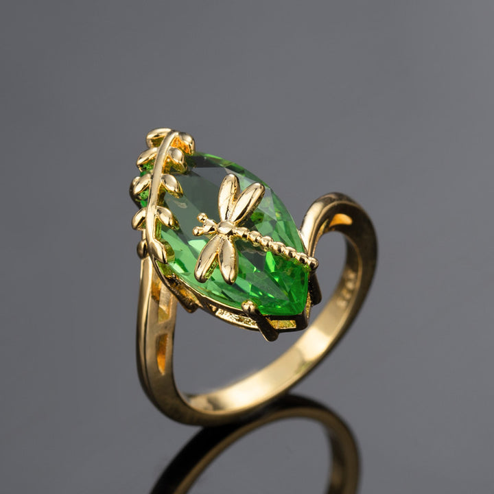 Green Dragonfly Garden Statement Ring