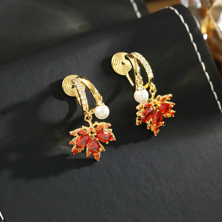 Red Maple Leaf No Piercing Clip Earrings