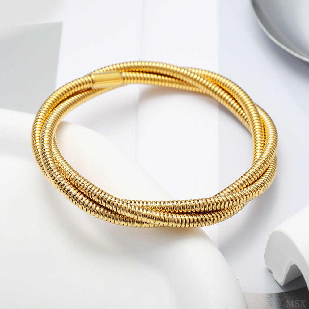 Gold Triple Wrap Coil Bracelet