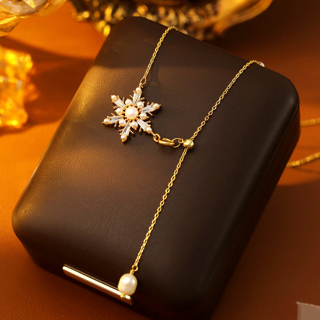 Snowflake Pearl Tassel Necklace