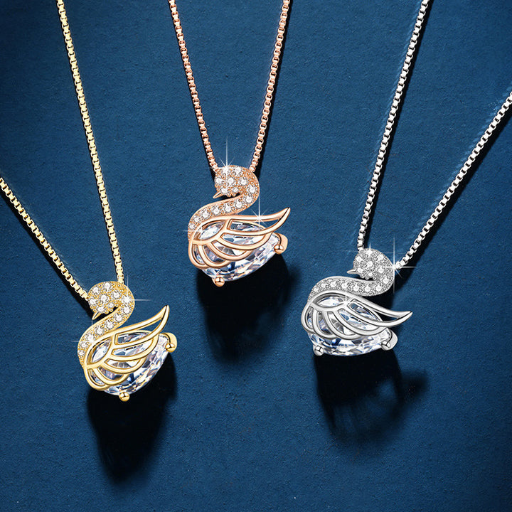 Mini Swan Sparkle Pendant Necklace Daily Wear