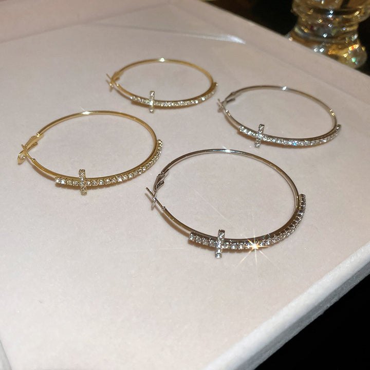 Cross Zircon Inlaid Hoop Earrings for Women
