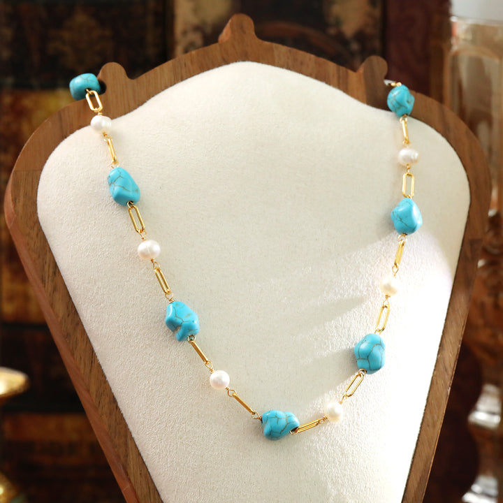 Bold Turquoise Pearl Link Necklace