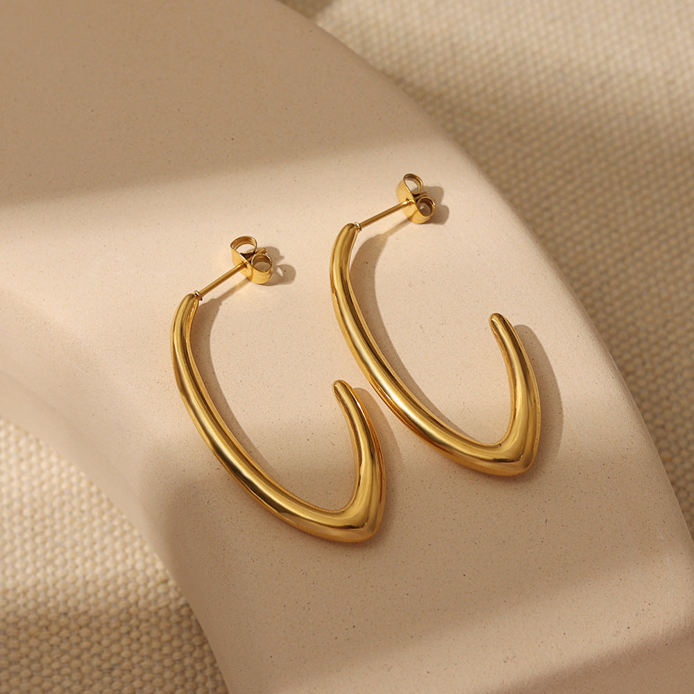 Sculpted V Shape Gold Hoop Earrings