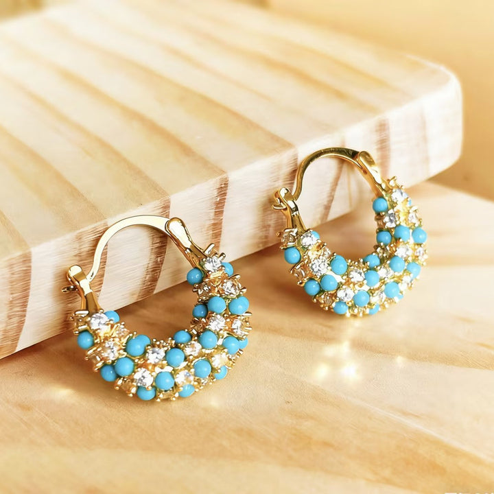 Turquoise and zircon hoop earrings for everyday wear