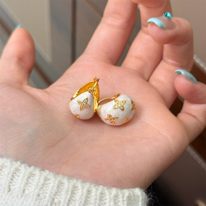 Lucky Clover Enamel Huggie Earrings