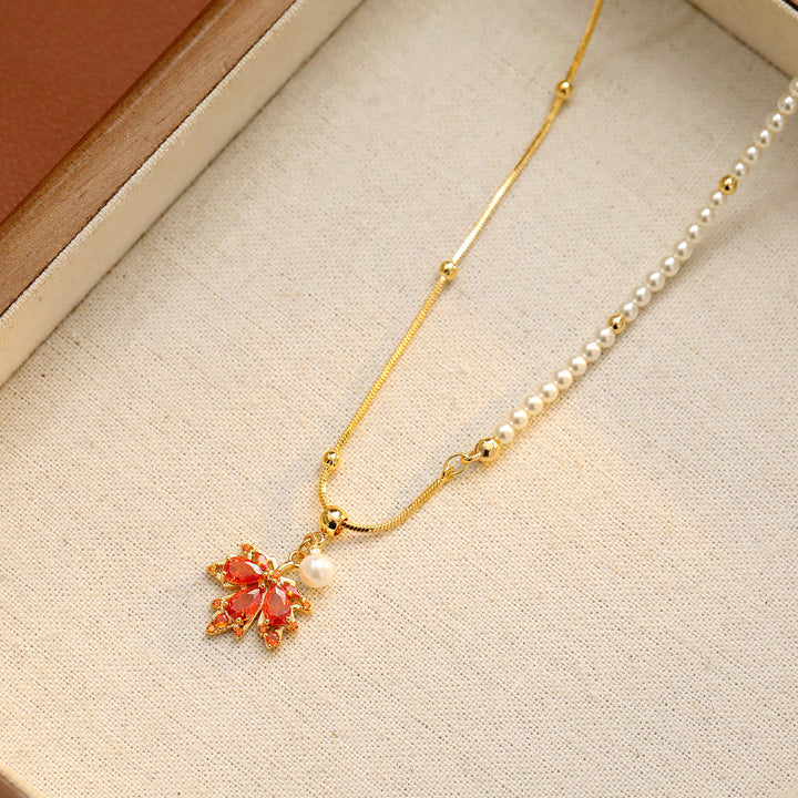 Ruby Maple Leaf Pearl Necklace