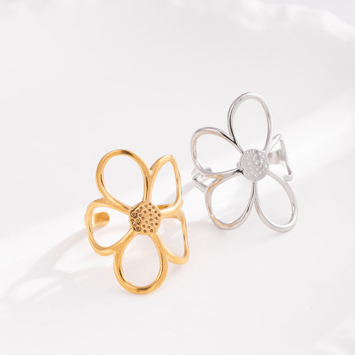 Openwork flower adjustable stackable ring