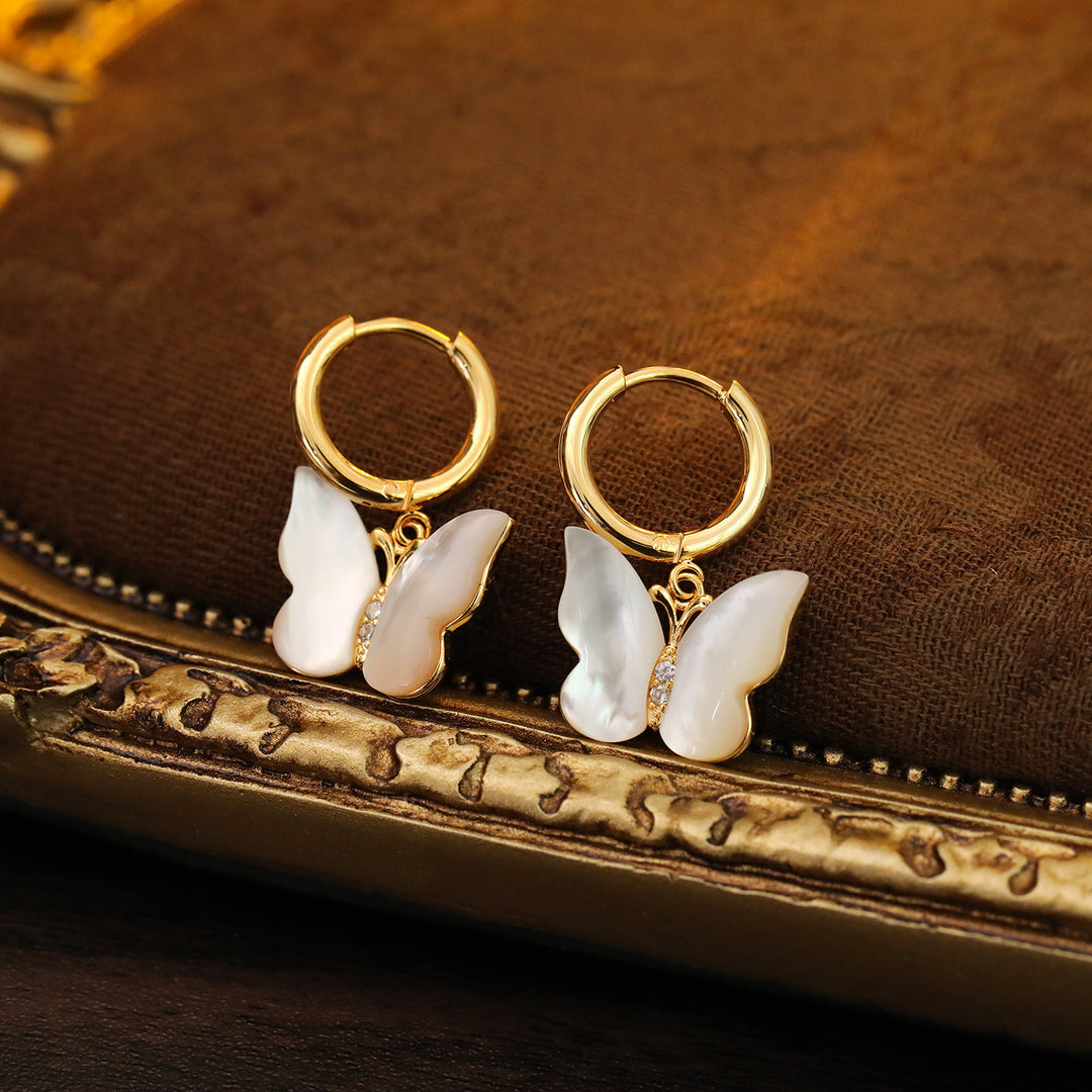 Mother of Pearl Butterfly Hoop Earrings