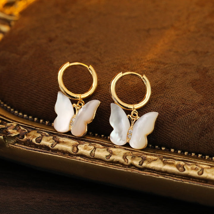 Mother of Pearl Butterfly Hoop Earrings