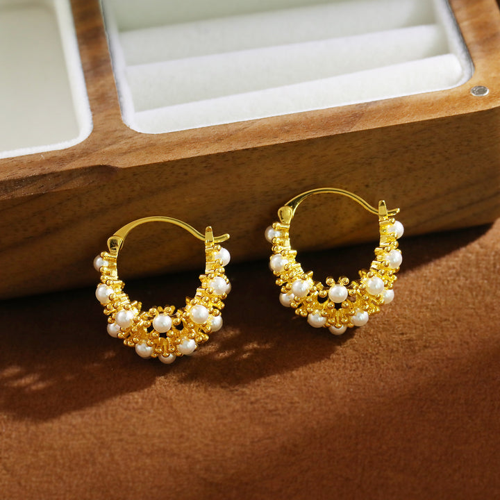 Pearl Cluster Hoop Earrings