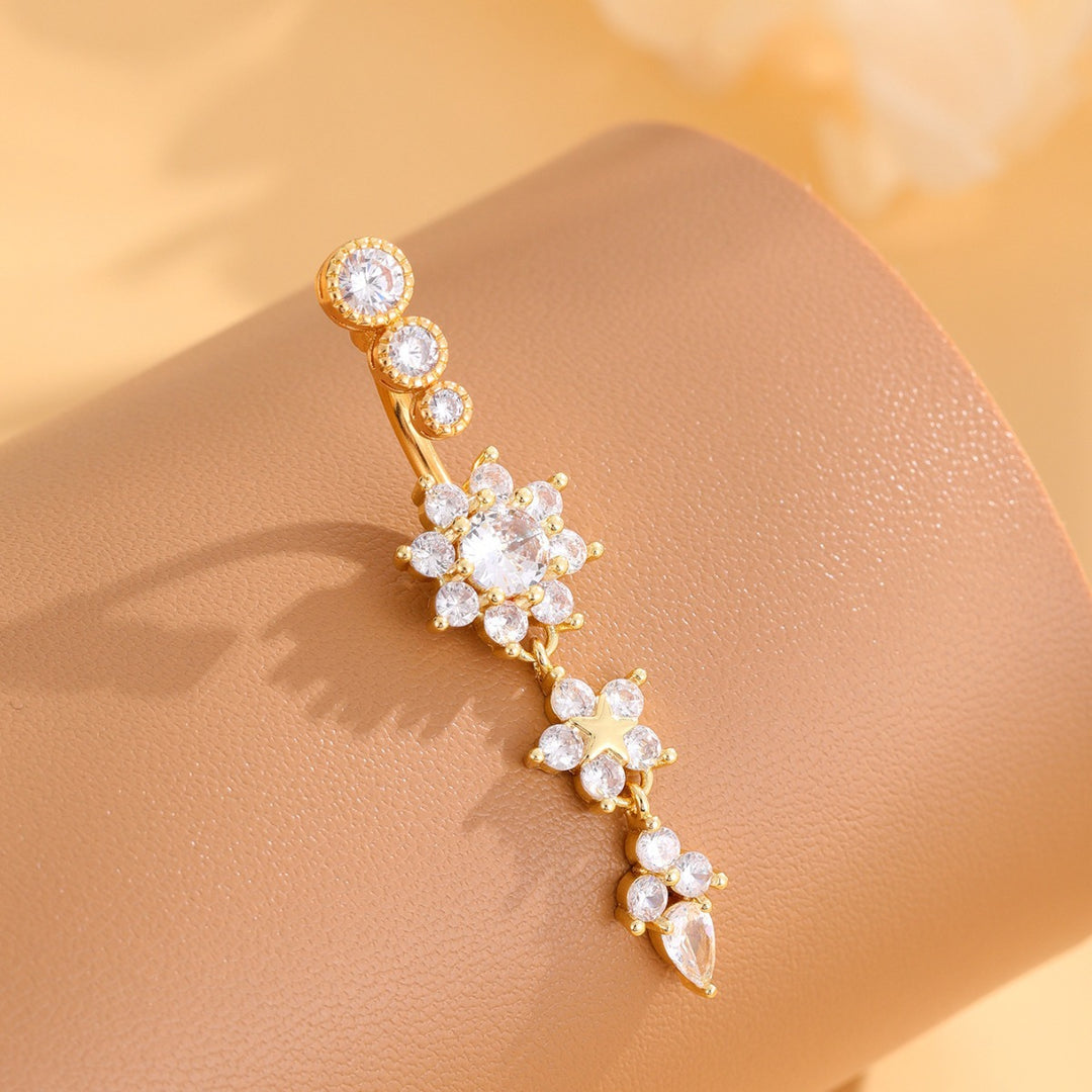 Flower Dangle Belly Ring Daily Body Piercing Jewelry